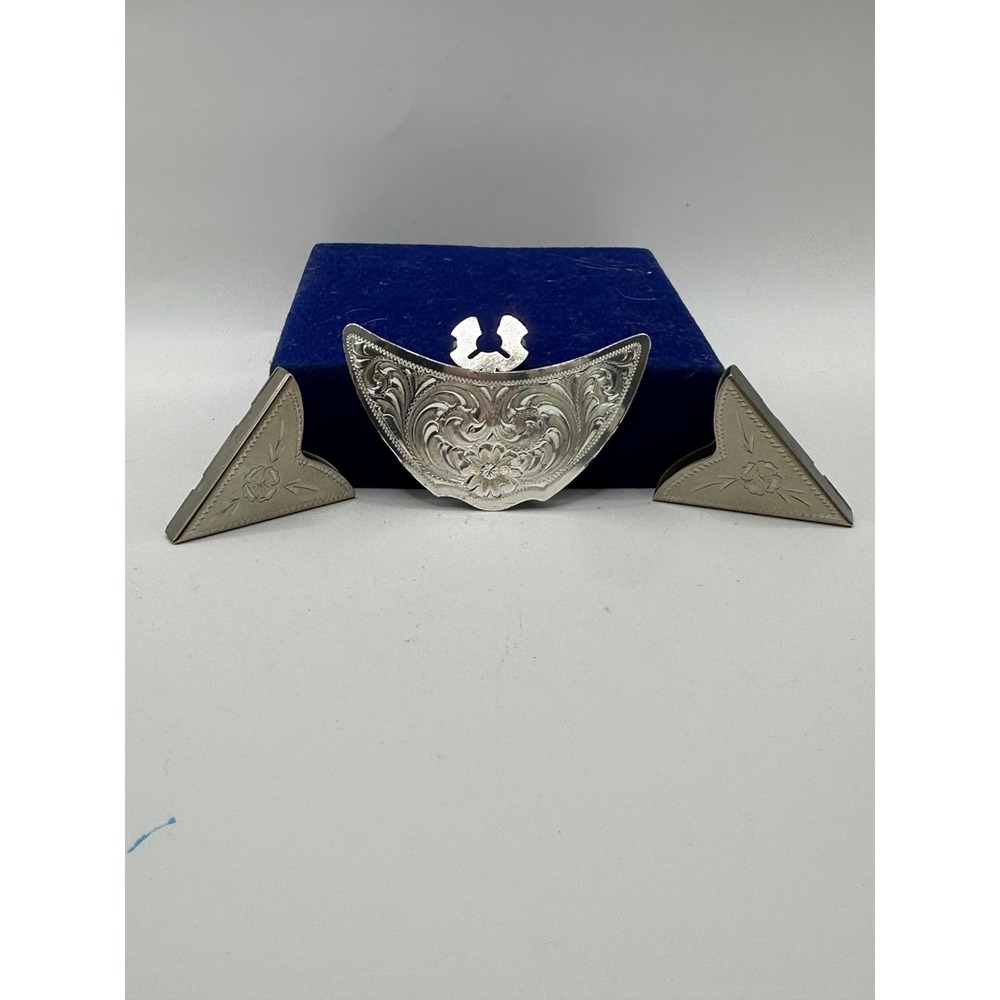 Montana Silversmiths Western Engraved Silver Collar Tip and Corners Set USA